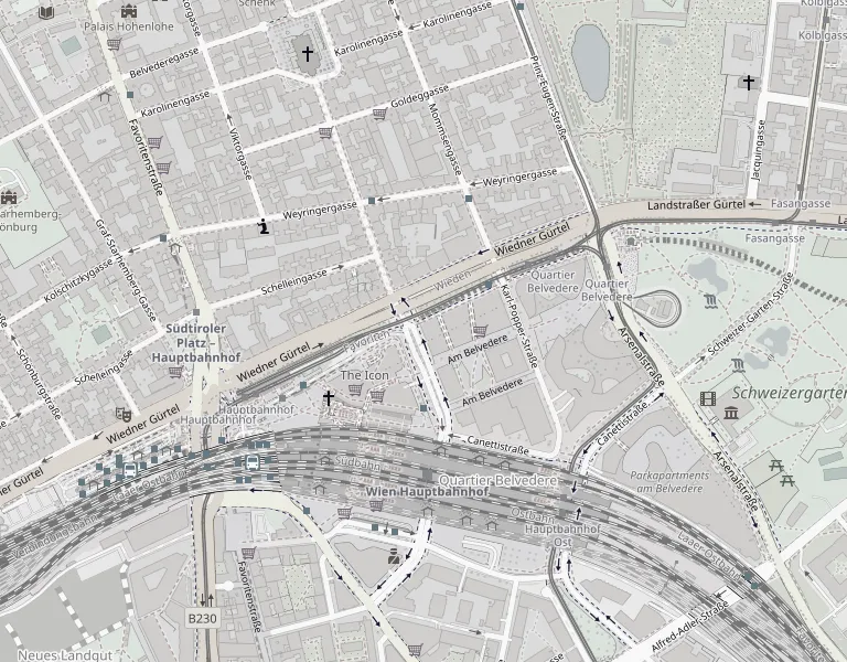 Karte: ZFM an der Ecke Wiedner Gürtel und Argentinierstraße, nahe Hauptbahnhof und Quartier Belvedere