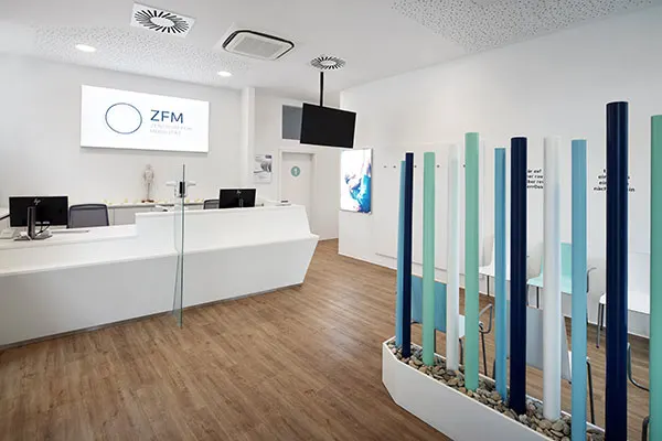 Empfang des ZFM mit Logo und farbigen Stäben
